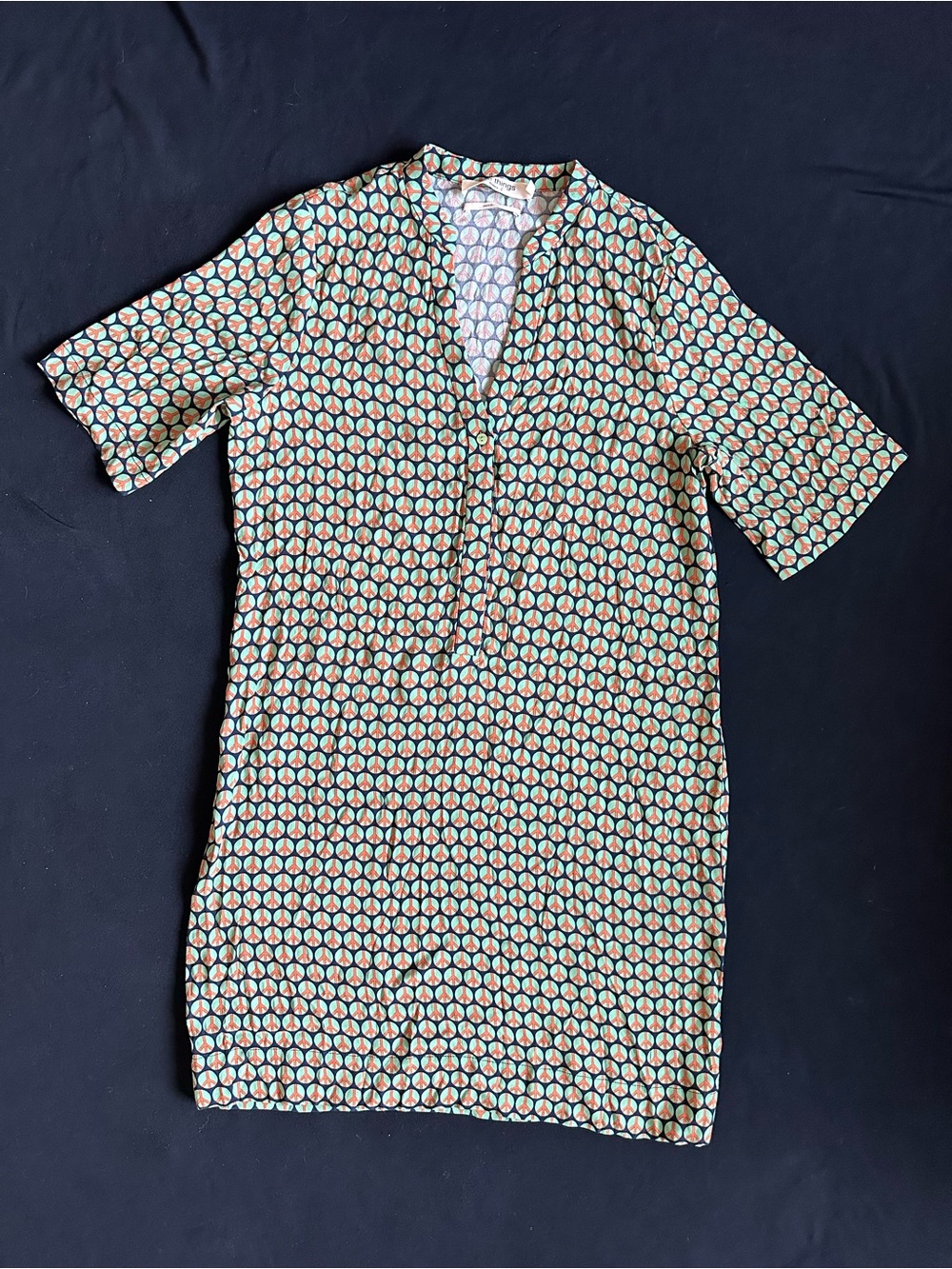 Nice Things Paloma S. Peace sign Short sleeve Dress in Green and Coral size 4